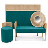Déco en Ligne - Tabouret/Pouf Cannage Velours Bleu Canard