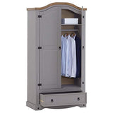 IDIMEX Armoire Ramon penderie pour vêtements en pin Massif Gris et Brun avec 2 Portes et 1 tiroir, Meuble de Chambre Style Mexicain en Bois dim 100 x 190 x 51 cm