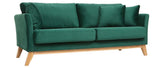 Canapé scandinave 3 Places Velours Vert émeraude Pieds Bois Oslo