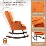 HomeMiYN Fauteuil A Bascule Scandinave Fauteuil d'allaitement Rétro en Velours Pieds en Bois Chaise A Bascule pour Chambre à Coucher Bureau,Caramel