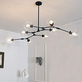 CCSUN 160cm Boule En Verre Ramification Lustre,E27 Spoutnik Lustre Hauteur Réglable,Créatif 7 Lumières Moderne Globe Suspension Luminaire,Verre Soufflé Métal Luminaire Transparent Noir 7-lumières