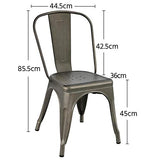 Yaheetech Chaise de Salle à Manger Lot de 4 Industrielle Tabouret de Cuisine Moderne 45 cm H Empilable avec Dossier Jardin Balcon Bistrot Café Salon Exterieur Interieur Couleur de Metal
