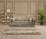 Meubletmoi Canapé Droit 3 Places en Velours Taupe avec accoudoirs 2 Coussins Pieds inclinés Bois - Design Classique Chic - Vlad