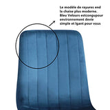 GOLDFAN Chaises Set de 4 Bleu Chaise de Salle à Manger de 4 Chaise de Cuisine Assise rembourrée en Velours Pieds en métal Stable, Bandes Bleues
