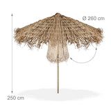 Relaxdays Hawaï Parasol de Plage en Bois et Feuille de Palmier résistant aux intempéries Naturel 250 x 260 cm