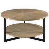 Padma House Table Basse Ronde en Bois Massif, Table de Salon, Table de canapé, Structure en métal, Table Basse à 2 étages, Table Basse,Facile à Monter