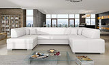 E- MEUBLES Grand canapé d'angle XXL en U panoramique lit Convertible avec Coffre 6/7 Places - en Simili Cuir - Salon & séjour - HANA (Blanc (Soft 17), Gauche)