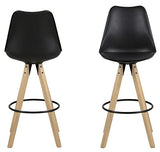 Marque Amazon - Movian Arendsee - Lot de 2 tabourets de bar, 55 x 48,5 x 111,5 cm (longueur x largeur x hauteur), Noir/ pieds en hévéa finition chêne huilé