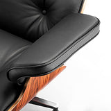 Fauteuil et Ottoman de mi-siècle, Chaise Moderne au Design Classique, Bois de Palissandre en Cuir à Grain supérieur, Version Grande