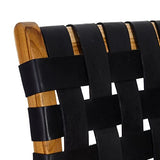 Tousmesmeubles Fauteuil Teck/Cuir tressé Noir - Essaouira - L 71 x l 66 x H 90 - Neuf