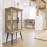 Made In Meubles Buffet vitrine en Bois de Sapin et Verre strié 4 Portes Nicole - Buffet & Vaisselier - Buffet 36 x 120 x 87.5 cm