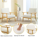 Mingone Fauteuil de Salon en Bois Design Moderne Fauteuil en Laine Fauteuil avec Accoudoirs Chaise D'appoint Relax Chaise de Canapé pour Salon Chambre Vérandas, Blanc
