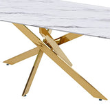 Mobilier-Deco Telma - Table à Manger rectangulaire Design Verre marbré et Pieds dorés