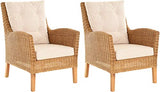 Lot de 2 fauteuils élégants en rotin avec rembourrage - Fauteuil de salon en rotin véritable (miel foncé)