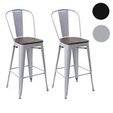 2X Tabouret de Bar HWC-A73 avec siège en Bois, Chaise comptoir avec Dossier, métal, Design Industriel ~ Gris