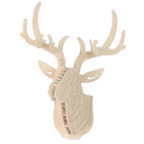 Tête de cerf en bois Support mural en forme de tête d'animal, décoration d'entrée, blanc