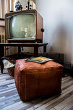 Pouf Carré en Cuir Véritable Fait Main - Vendu Rembourré - Coussin de Sol, Ottoman … (Cognac)
