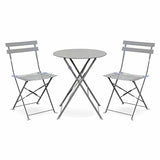 Alice's Garden - Salon de Jardin bistrot Pliable - Emilia Rond Gris Taupe - Table Ø60cm avec Deux chaises Pliantes. Acier thermolaqué