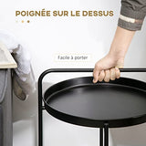 HOMCOM Table d'appoint Ronde Bout de canapé avec Plateaux Amovibles en métal et Effet cannage avec poignée - dim. 43,5L x 42,5l x 60H cm