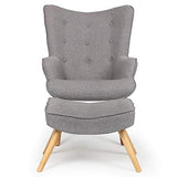 Fauteuil scandinave + pouf Lylou Tissu Gris clair