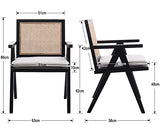 Wahson Chaise à Accoudoirs en Cannage avec Rembourrage Chaise Salle à Manger en Bois en Rotin Chaise de Cuisine Vintage, Fauteuil Rétro Confortable pour Salon/Cuisine/Balcon, Noir