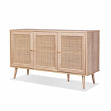 Buffet de Rangement en cannage 120x39x70cm - Bohème - 2 Niveaux. 3 Portes. Pieds scandinaves