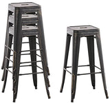 CLP Lot De 4 Tabourets De Bar Joshua I Tabouret De Bar Industriel Empilable Et Robuste I Repose-Pieds Structure A 4 Pieds I Hauteur Siège 77 cm, Couleur:Noir/Or