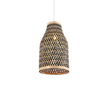 WHKOSK Lustre en Bambou De Style Pastoral Japonais Naturel Bicolore Abat-Jour Creux Semi-Ouvert Suspension Tissée À La Main Adaptée Aux Bars, Salons Et Cafés