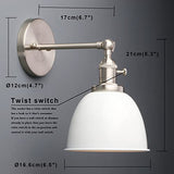 Applique murale industrielle Phansthy avec interrupteur marche-arrêt, applique murale rétro avec abat-jour en métal dôme, éclairage intérieur E27 pour cuisine chambre salon (blanc)