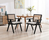 Wahson Chaise à Accoudoirs en Cannage avec Rembourrage Chaise Salle à Manger en Bois en Rotin Chaise de Cuisine Vintage, Fauteuil Rétro Confortable pour Salon/Cuisine/Balcon, Noir