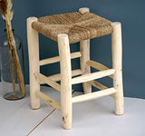 Tabouret traditionnel marocain en bois massif et corde tressée, banc en bois marocain, banc berbère tressé