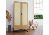 Deco In Paris Armoire penderie 2 Portes 1 tiroir en Bois métal et cannage TULLIO 80x56x172