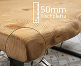 Gozos Berne Table à Manger Moderne avec Plateau en Bois Massif Brut d'Epicéa, Table Fait Main de Cuisine et de Salon avec U-Pieds en Métal Laqué, 6-8 Personnes, 50 mm d'épaisseur, 160 x 80 cm