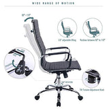 Exofcer Chaise de Bureau Blanc Cuir PU Haute Dossier incurvé Home Executive Ordinateur Pivotant Fauteuil de Bureau (Noir)