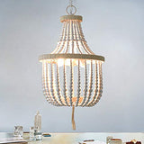 Pendentif en perle de bois - Lustre vintage - Lustre en bois avec 2 culots E14.