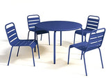 Vente-unique Salle à Manger de Jardin en métal - Une Table D.110cm et 4 chaises empilables - Bleu Nuit - MIRMANDE
