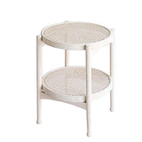 Tables Table d'appoint ronde,Processus de tissage de surface en rotin,Petite table de canapé à 2 niveaux avec rangement,Table de collation Pour le salon, la(Size:18.70 * 18.70 * 21.65in,Color:blanc)