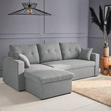Alice's Home - Canapé d'angle Convertible en Tissu Gris Clair - IDA - 3 Places. Fauteuil d'angle réversible Coffre Rangement lit modulable. 2 Coussins Inclus.