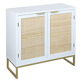 Anmytek Meuble de rangement, buffet, armoire de bar, 2 portes, meuble de cuisine, buffet avec rotin naturel, blanc, H0013