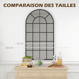 HOMCOM Miroir verrière Arche Style Industriel fenêtre Arcade métal Noir - 110 x 62 cm