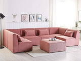 Beliani - Canapé Panoramique Modulable - Lemvig - 6 Modules et Pouf Ottoman, en Velours Côtelé, Rose