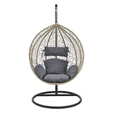 Siège Suspendu avec Panier Cadre Coussins Fauteuil Zen pour Intérieur Extérieur Support Solide en Acier Housse Amovible Polyester Capacité de Charge 150 kg Polyrotin Hauteur 195 cm Marron Gris Foncé