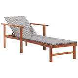 vidaXL Bois d'Acacia Chaise Longue et Coussin Jardin Bain de Soleil de Patio Transat de Terrasse Extérieur Piscine Résine Tressée Gris