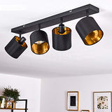 hofstein Plafonnier Alsen en métal et tissu noir & or, 4 spots de plafond vintages rotatifs, idéal dans un salon rétro, pour 4 ampoules E14, ampoule(s) non incluse(s)