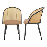 [en.casa] Lot de 2 Chaises de Salle à Manger Cuisine Design Siège Simili Dossier Rotin Pieds en Métal 82 x 56 x 55 cm Marron Noir
