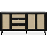 HOMIFAB Buffet cannage et Effet Bois Noir 175 cm - Padang