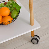 Chariot de service desserte de cuisine à roulettes design scandinave 2 étagères bois de pin MDF blanc