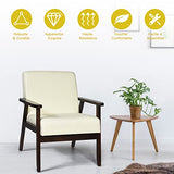 COSTWAY Fauteuil Salon Chaise Rétro, Chaise d'Appoint en Bois Rembourrée en Tissu, avec Pieds en Bois d’Hévéa, pour Salon, Bureau, Balcon, Beige/Gris/Foncé/Bleu (Beige)