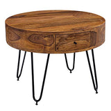FineBuy Table Basse Sheesham en Bois Massif/Metal 60 x 44,5 x 60 cm | Table d'appoint de Style Moderne | Table de Salon avec Deux tiroirs
