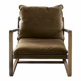 Loberon® Fauteuil Jowna en coton, mousse, bois de chêne, 67/76/95 cm, vert/marron